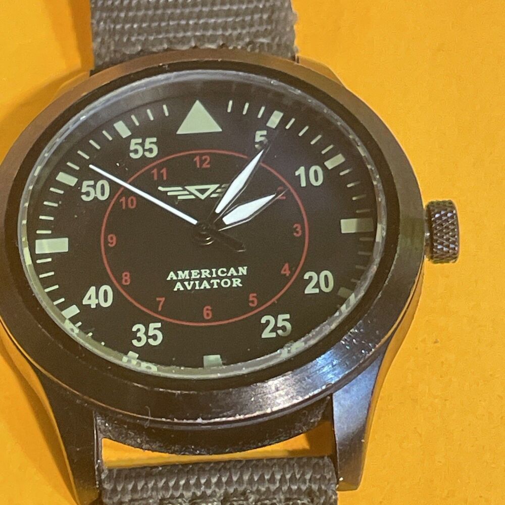 Men's American Aviator 1945 Field Military Pilot Watch, Black Dial,Green Band!!